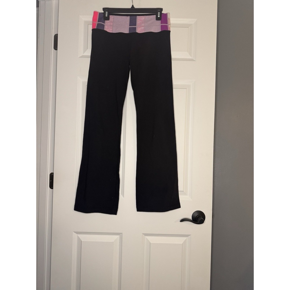 Lululemon Groove Yoga Leggings Size 8 Black W Multicolor Wide Waistband
